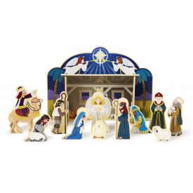 Melissa and Doug Classic Wooden Christmas Nativity Set With 4-Piece Stable and 11 Wooden Figures