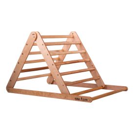 Indoor exercise equipment made of wood – climbing triangle with rungs and climbing surface on both sides