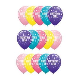 Birthday Girl Assorted Colours Qualatex 11" Latex Balloons x 6